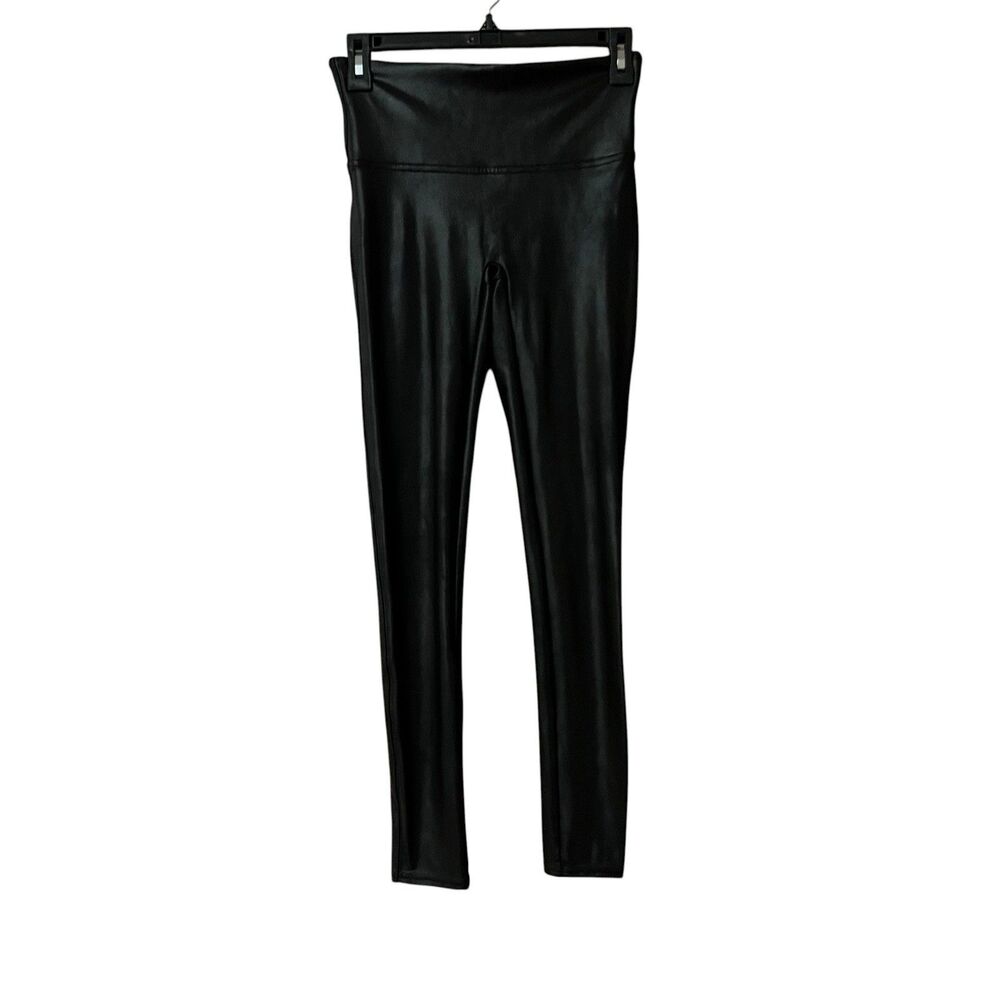 SPANX # 2437 Women Faux Leather Leggings Stretchy Skinny Pants Medium Black